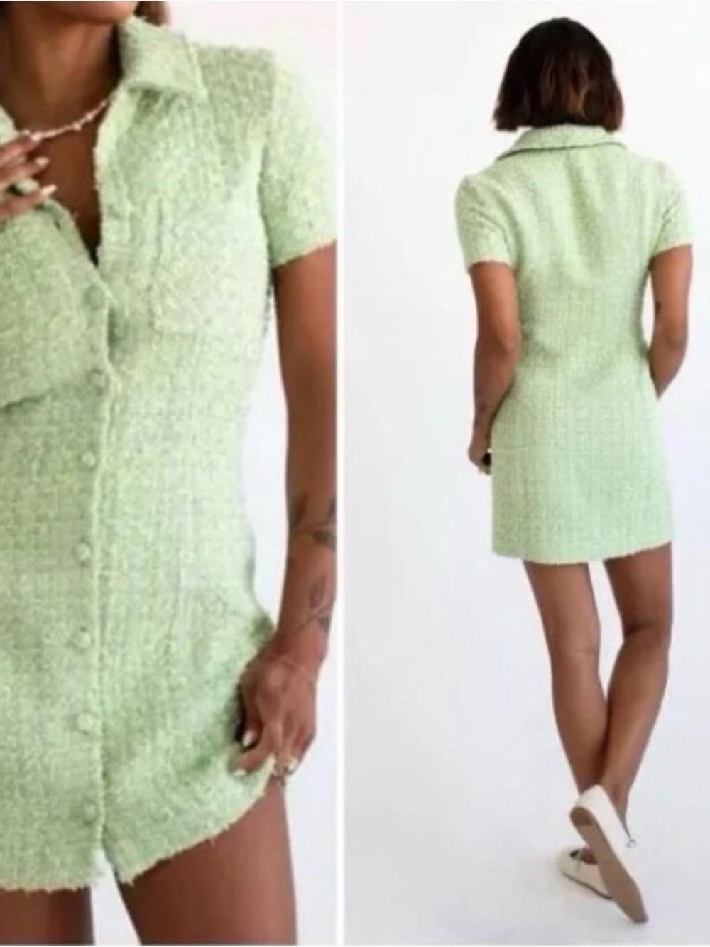 Rumored | Tweed Notting Hill Mini Dress in Mint Green | NWT